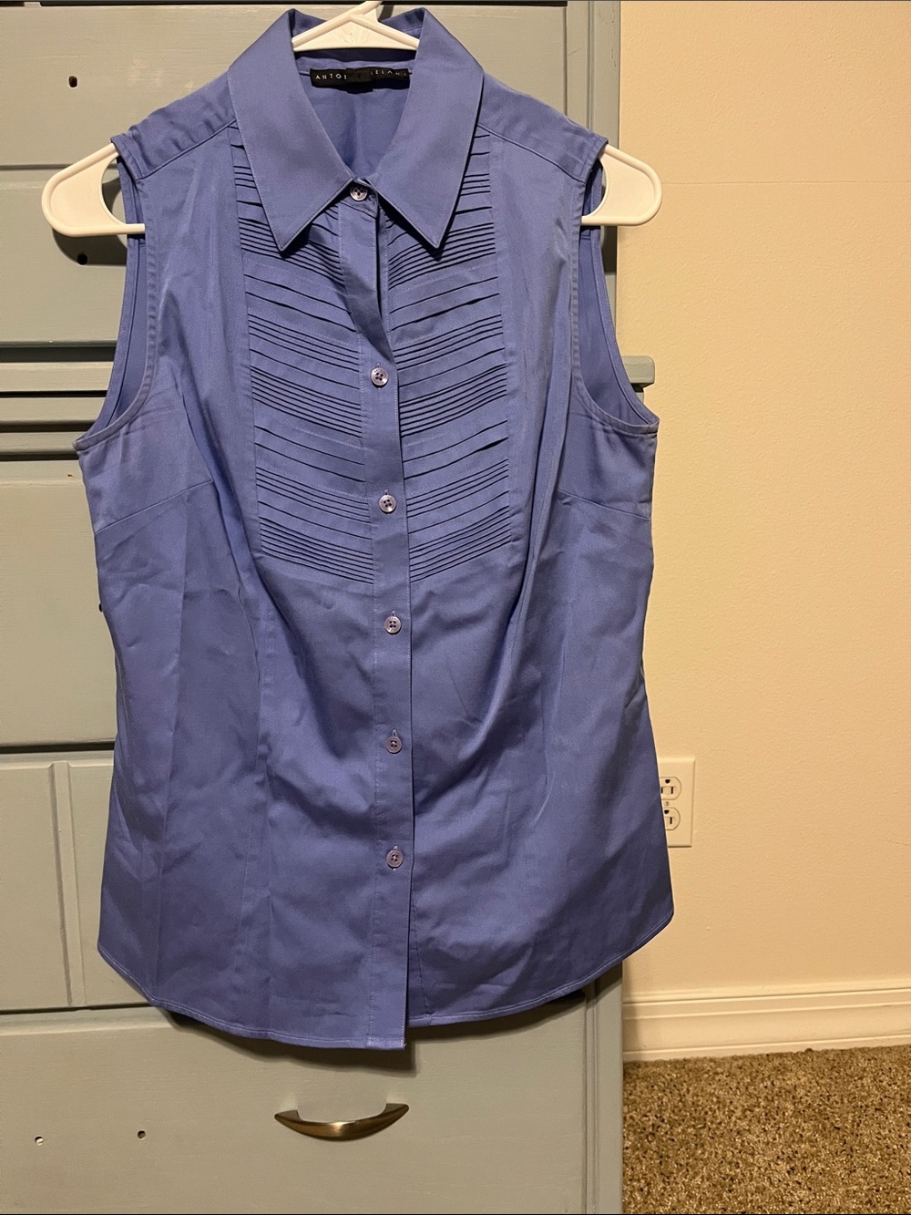 Antonio Melani Sleeveless Pintuck Button-Down Shirt in Periwinkle Blue